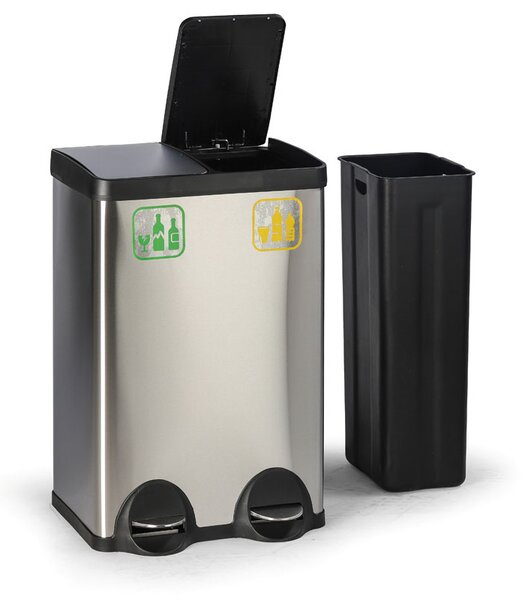 Nášlapný koš na tříděný odpad, 2x28 l, nerezový