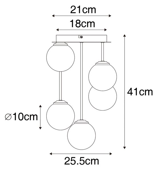 Moderní stropní svítidlo černé s opálovým sklem 5-světlo - Atény