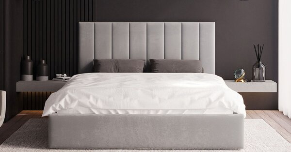 Čalouněná postel COLORADO 90x200 s kovovým zdvižným roštem SVĚTLE ŠEDÁ PARIS