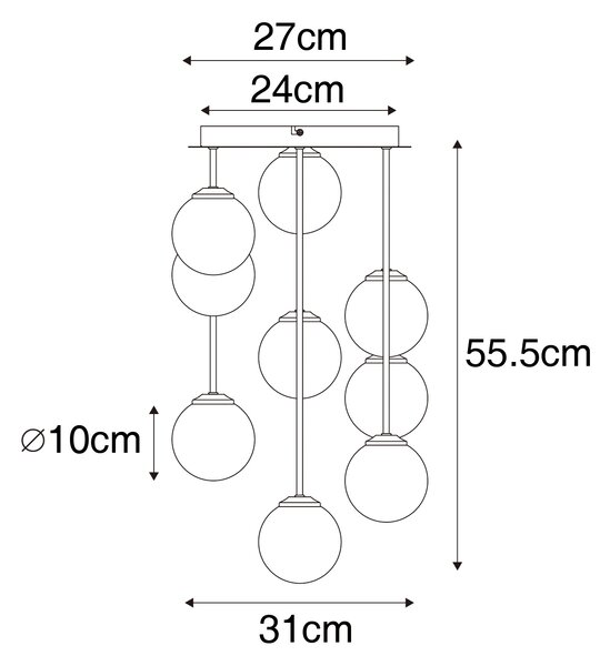 Moderní stropní svítidlo černé s opálovým sklem 9-světlo - Atény