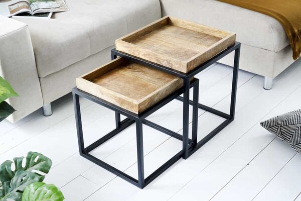 SERVITEUR Odkládací stolek, sada 2 táců, 45–55 cm, mangové dřevo