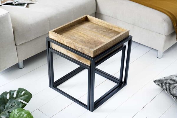 SERVITEUR Odkládací stolek, sada 2 táců, 45–55 cm, mangové dřevo