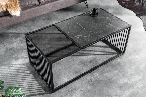 Konferenční stolek ARCHITECTURE 100cm mramorový vzhled a kouřové sklo