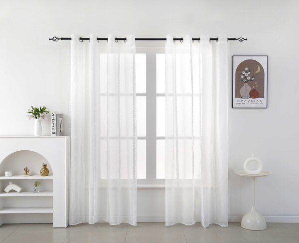 Bílý závěs TASMA se vzorem 140x250 cm Zavěšení: Kovové kroužky