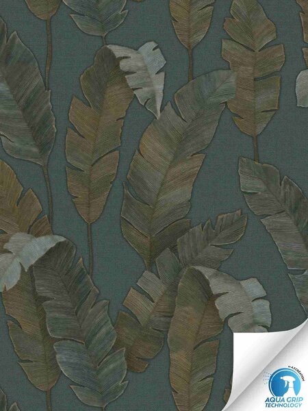 A.S. Création | Vliesová samolepicí tapeta aktivovaná vodou WOW 78453-1 | 0,53 x 10,05 m | zelená, modrozelená, hnědá