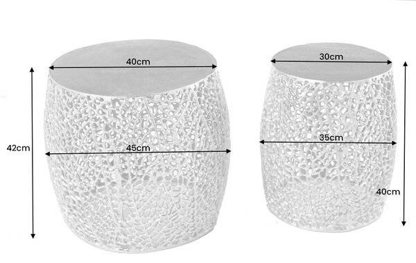 Konferenční stolek LEAF 40cm sada 2ks stříbrných