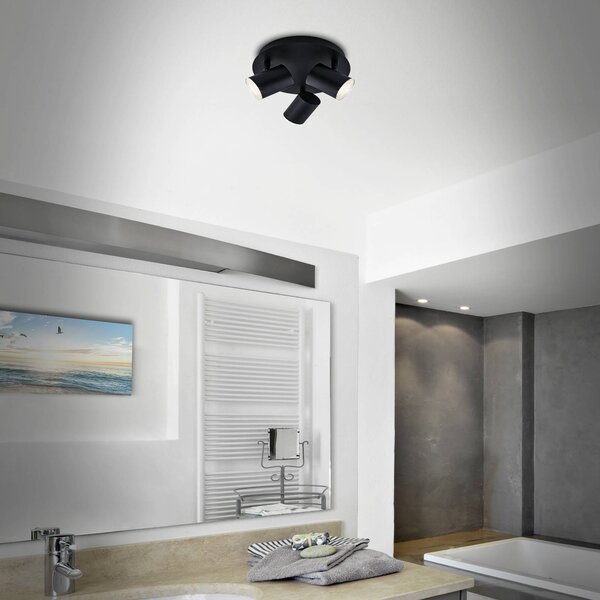 Briloner Bodové světlo Banyo Splash GU10 kulaté 3 zdroje, stmívatelný, Černá, Obývací pokoj / jídelna, kov, Moderní, Stropní svítidlo