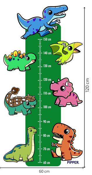 PIPPER. Textilní samolepka na zeď  "Dětský metr - Dinosauři"
