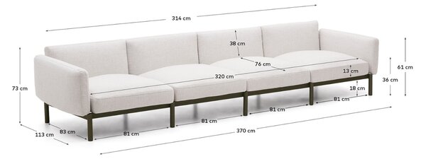 Kave Home Zahradní pohovka Sorells 370 cm se šedou podnoží