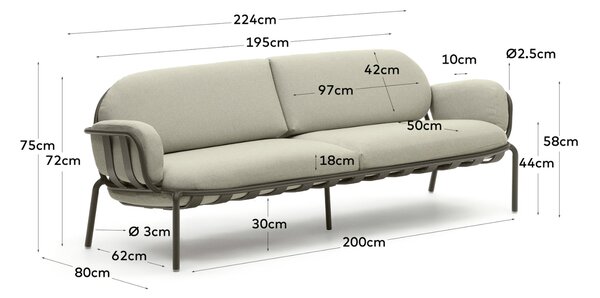 Kave Home Béžovo-zelená zahradní pohovka Joncols 224 cm