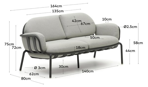 Kave Home Šedá zahradní pohovka Joncols 164 cm