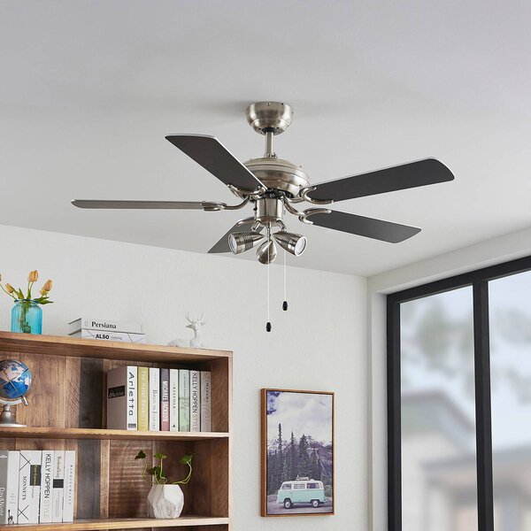 Lindby Stropní ventilátor s osvětlením Anariki, tichý, stříbrný, Chrom / stříbro, Obývací pokoj / jídelna, kov, Venkovský / rustikální