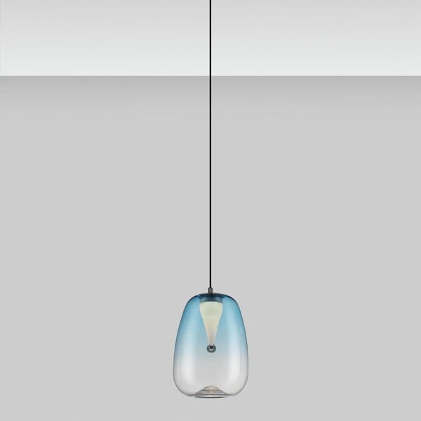 -25 % Dny MOMENTI– Nova Luce Modré skleněné závěsné LED světlo Oblo 16 cm