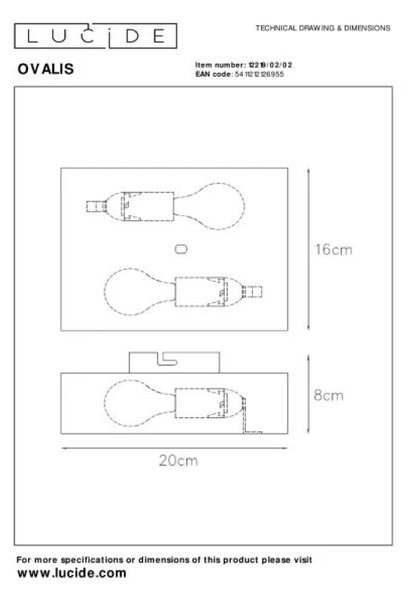 Lucide L122190202 nástěnné svítidlo OVALIS E14