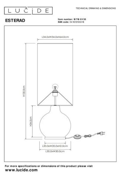 Lucide L107198130 stojací lampa ESTERAD E27
