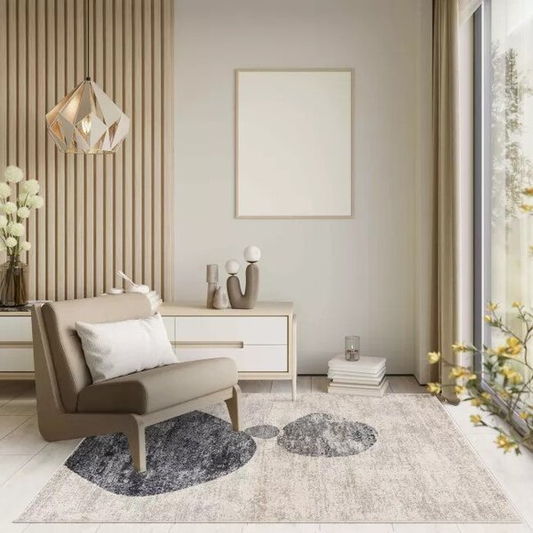 Makro Abra Moderní kusový koberec LUCY NP22D krémový šedý Rozměr: 80x150 cm