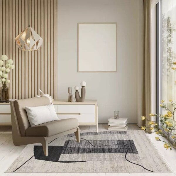 Makro Abra Moderní kusový koberec LUCY NP25D krémový šedý černý Rozměr: 80x150 cm