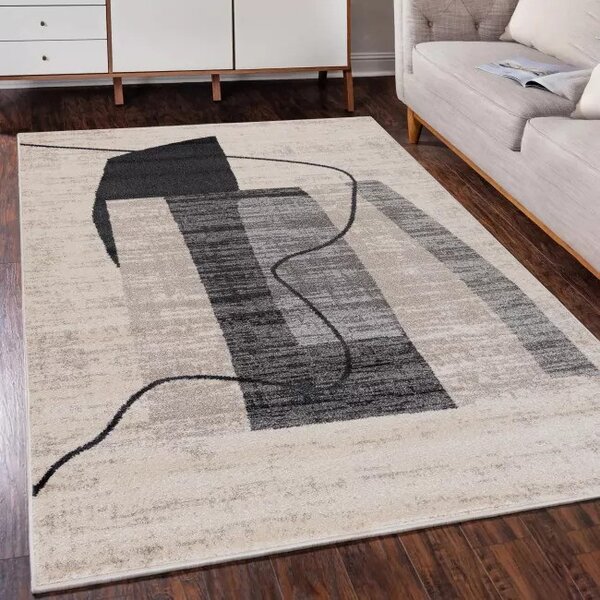 Makro Abra Moderní kusový koberec LUCY NP25D krémový šedý černý Rozměr: 80x150 cm