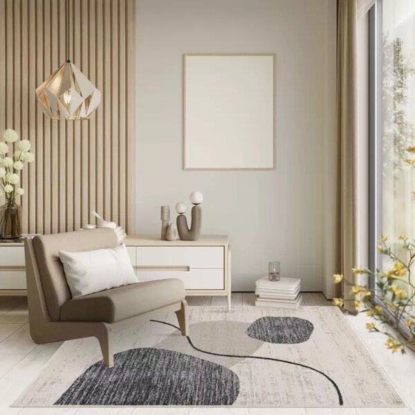 Makro Abra Moderní kusový koberec LUCY NP24D krémový šedý Rozměr: 80x150 cm