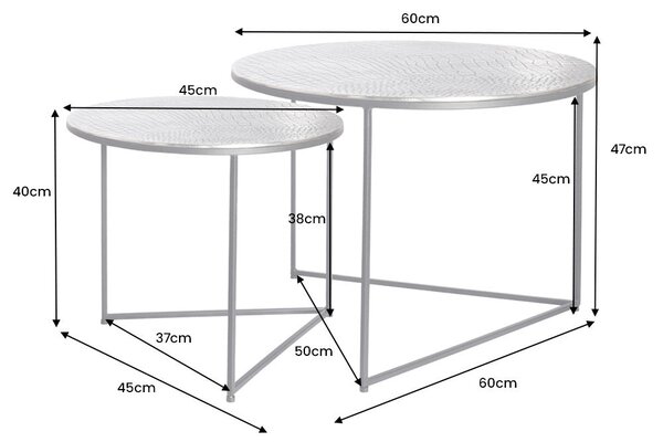 Konferenční stolek ELEMENTS 60 cm krokodýlí sada 2ks starožitných stříbrných