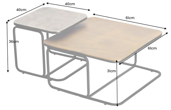 Konferenční stolek ABSTRACT sada 2 60cm zlatý stříbrný černý kovový rám
