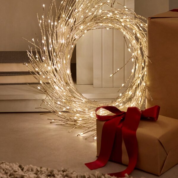 Zlatý vánoční LED věnec Kave Home Bria 60 cm