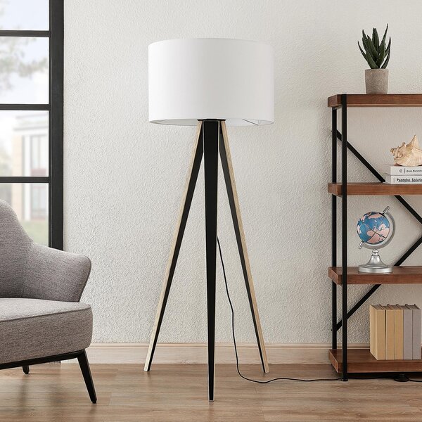 Stojací Lampa Lucande, Bodhi, Bílá, Obývací pokoj, Tkanina / Textil, Skandinávský