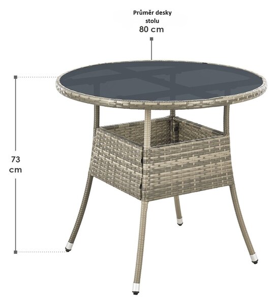 Juskys Ratanový kulatý stůl Yoro Ø80 cm - šedý