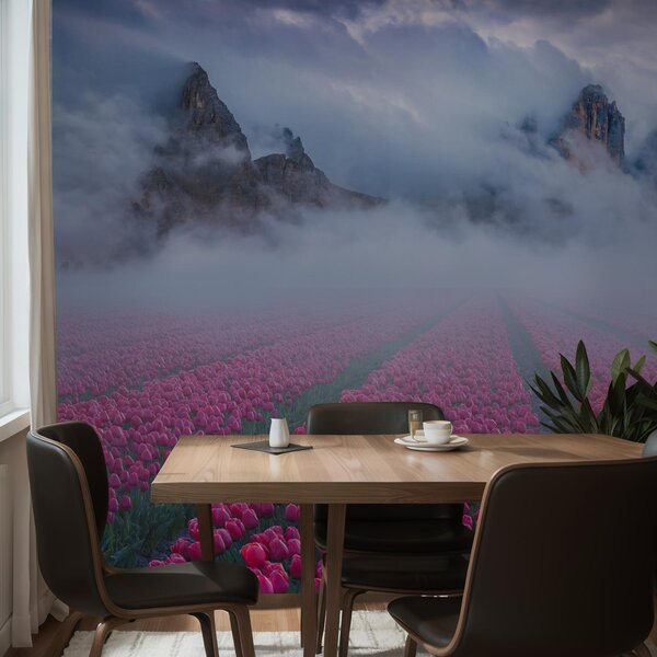 Fototapeta - Krajina s tulipánovými poli (245x170 cm)