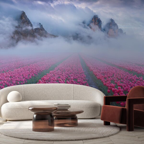 Fototapeta - Krajina s tulipánovými poli (245x170 cm)