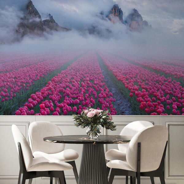 Fototapeta - Krajina s tulipánovými poli (245x170 cm)