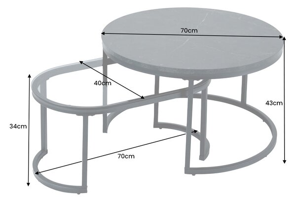 Konferenční stolek ELEGANCE 70cm sada 2 ks mramorového vzhledu a kouřového skla černé