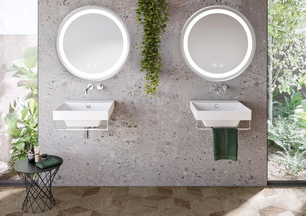 Tutumi Zrcadlo ⌀80 cm s vyhříváním a regulovatelným LED osvětlením HOM-06507, broušená ocel