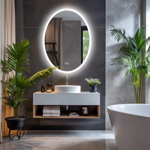 Tutumi Oválné zrcadlo 60x80 cm s vyhříváním a regulovatelným LED osvětlením HOM-06503