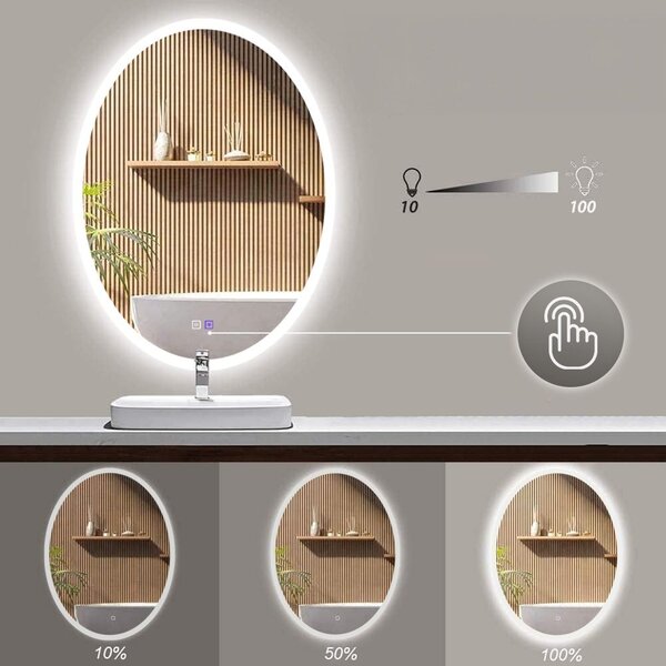 Tutumi Oválné zrcadlo 60x80 cm s vyhříváním a regulovatelným LED osvětlením HOM-06503