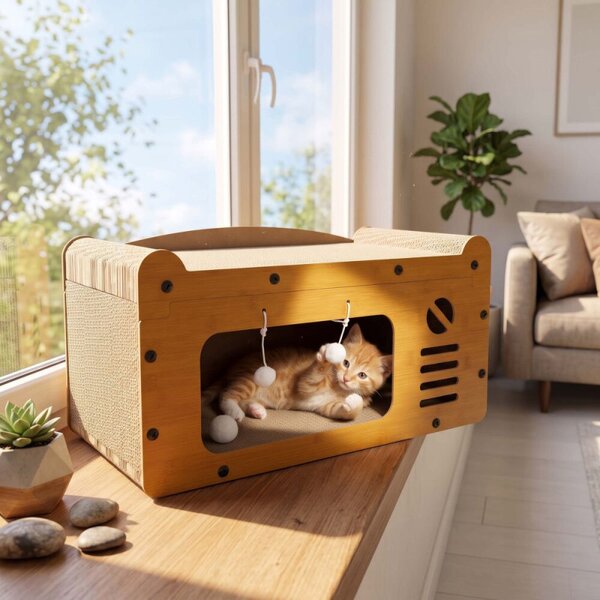 Kartonové škrabadlo pro kočky 56x27,5x30 cm SPRINGOS PA1092 hnědé