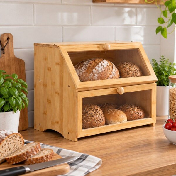 Chlebník dvoupatrový 39x25x32 cm SPRINGOS Natura KI0162 přírodní