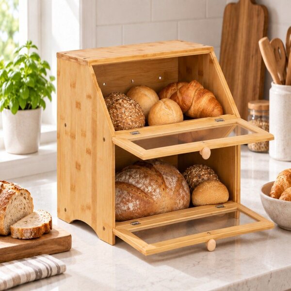 Chlebník dvoupatrový 39x25x32 cm SPRINGOS Natura KI0162 přírodní