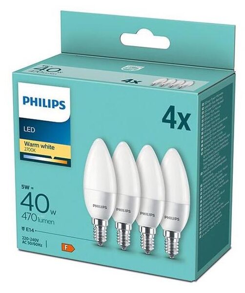 SADA 4x LED Žárovka Philips B35 E14/5W/230V 2700K
