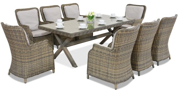 Londýnský polyratanový jídelní set pro 8 osob Garden Point cappuccino