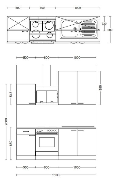 KUCHYŇSKÝ BLOK 210 cm MID.YOU - Online Only kuchyňské linky, Online Only