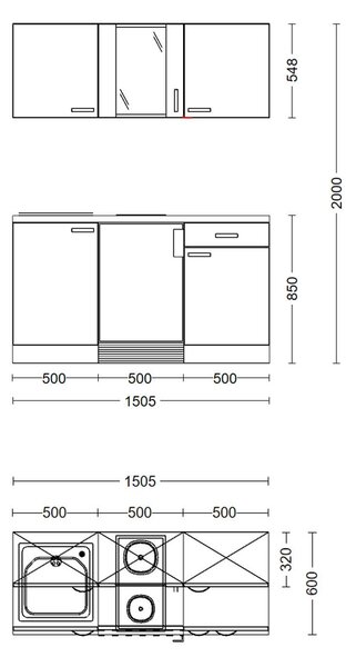 MINIKUCHYNĚ 150 cm - Online Only kuchyňské linky, Online Only