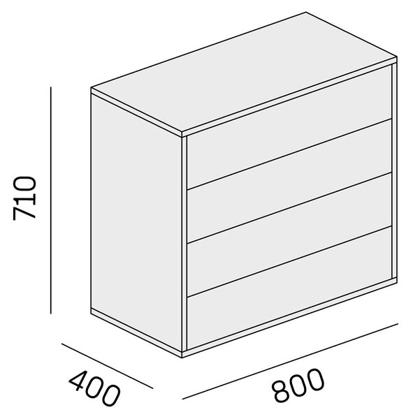Kancelářská zásuvková komoda BLOCK, 800 x 400 x 710 mm, 4 zásuvky, bílá
