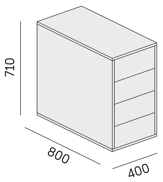 Kancelářský přístavný kontejner BLOCK, 400 x 800 x 710 mm, 4 zásuvky, dub přírodní