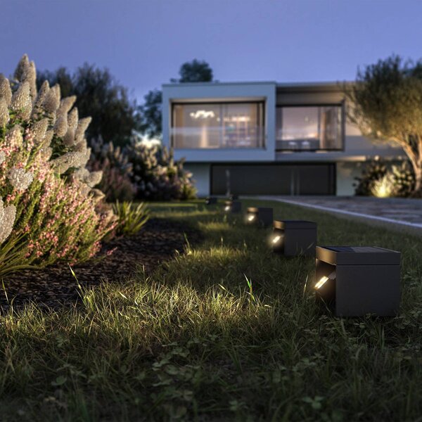 KLEWE LED solární zahradní reflektor Alea antracit 15 x 15cm IP65, Černá, Hliník, Moderní, Solární lampy