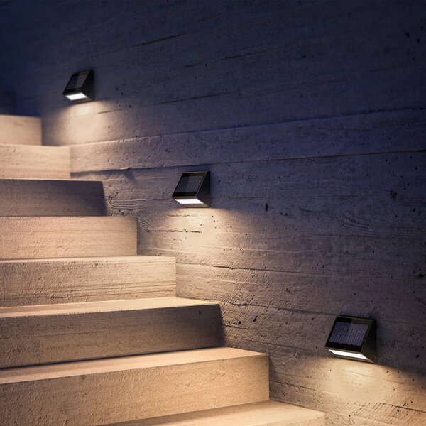 KLEWE LED solární nástěnné světlo ECOSTEP, antracit, 17 cm, IP65, Černá, Hliník, Moderní, Solární lampy
