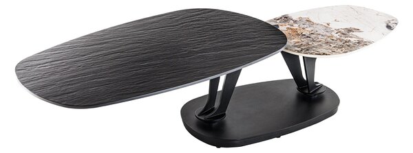 Konferenční stolek MOVEMENT 95-160cm keramická černá a vzhled přírodního kamene