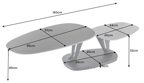 Konferenční stolek MOVEMENT 95-160cm keramická černá a vzhled přírodního kamene