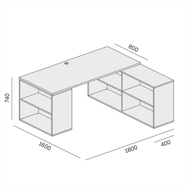 Kancelářský psací stůl s úložným prostorem BLOCK B01, bílá/dub přírodní