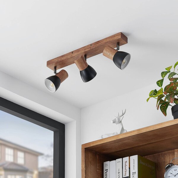 Lindby Stropní bodové svítidlo Tonja, tříplamenné, 55 cm, dřevo, ocel, stmívatelný, Světlé dřevo, Obývací pokoj / jídelna, kov, Moderní